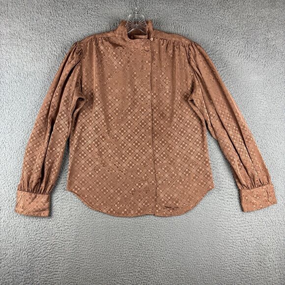 Vintage Stuart Lang Blouse Size 9/10 Long Sleeve Button Brown/ Copper Tone - Picture 1 of 11